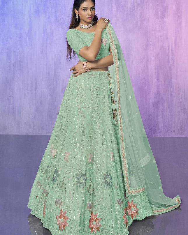 Aqua Green Heavy Designer Lehenga Choli Set