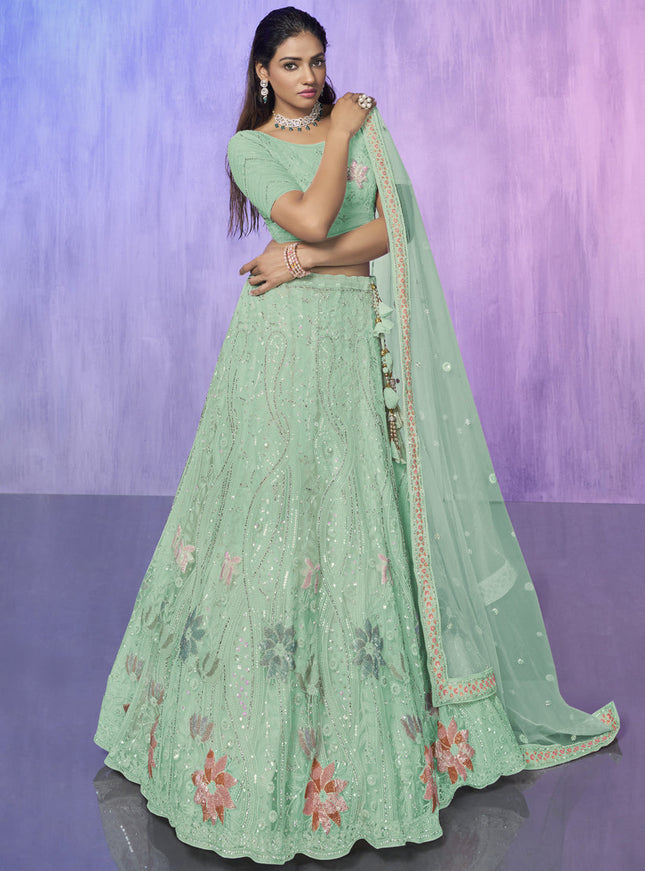 Aqua Green Heavy Designer Lehenga Choli Set