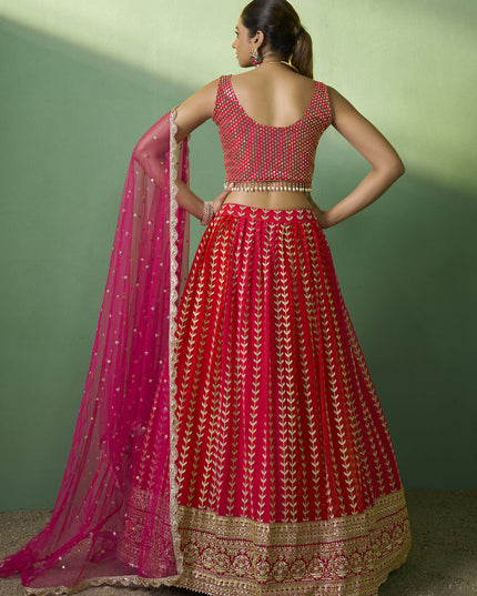 Red Georgette Embroidered Lehenga Choli