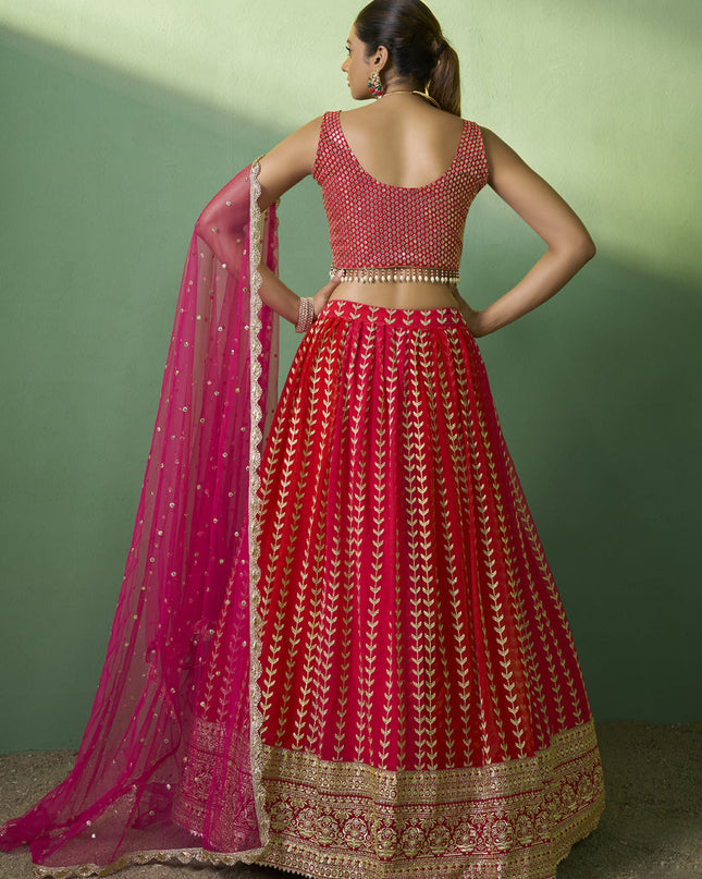 Red Georgette Embroidered Lehenga Choli