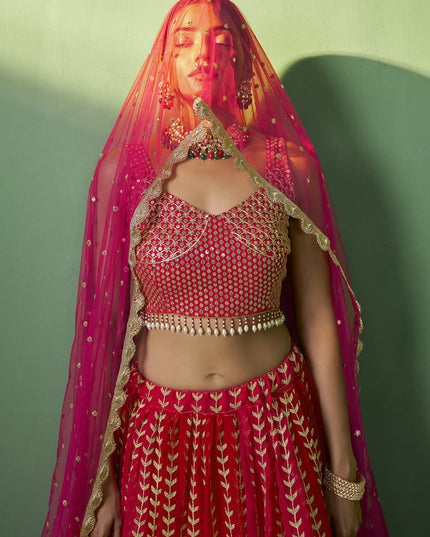 Red Georgette Embroidered Lehenga Choli