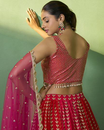 Red Georgette Embroidered Lehenga Choli