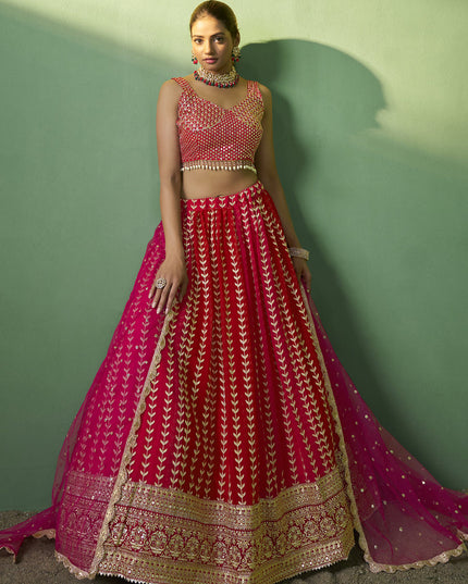 Red Georgette Embroidered Lehenga Choli