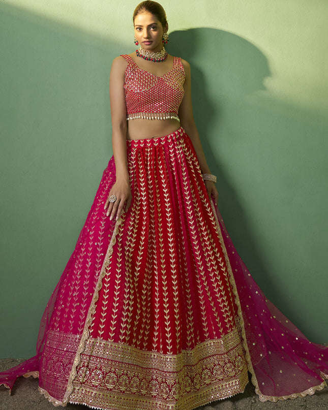 Red Georgette Embroidered Lehenga Choli