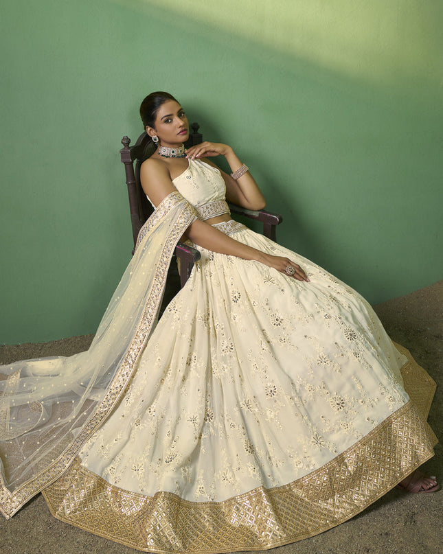 Ivory Georgette Embroidered Lehenga Choli
