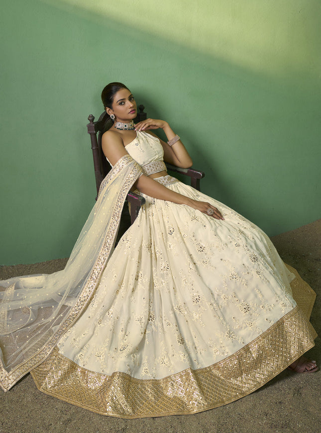 Ivory Georgette Embroidered Lehenga Choli