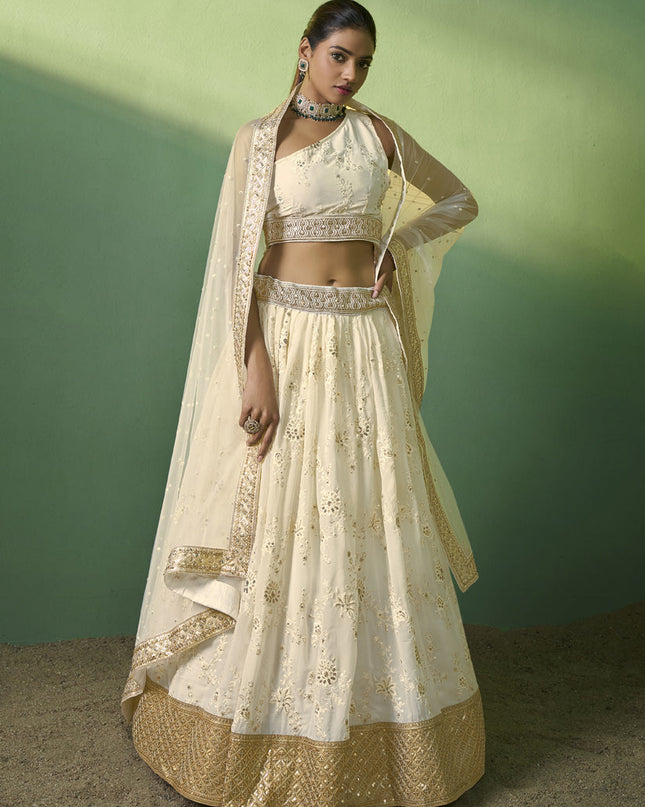 Ivory Georgette Embroidered Lehenga Choli