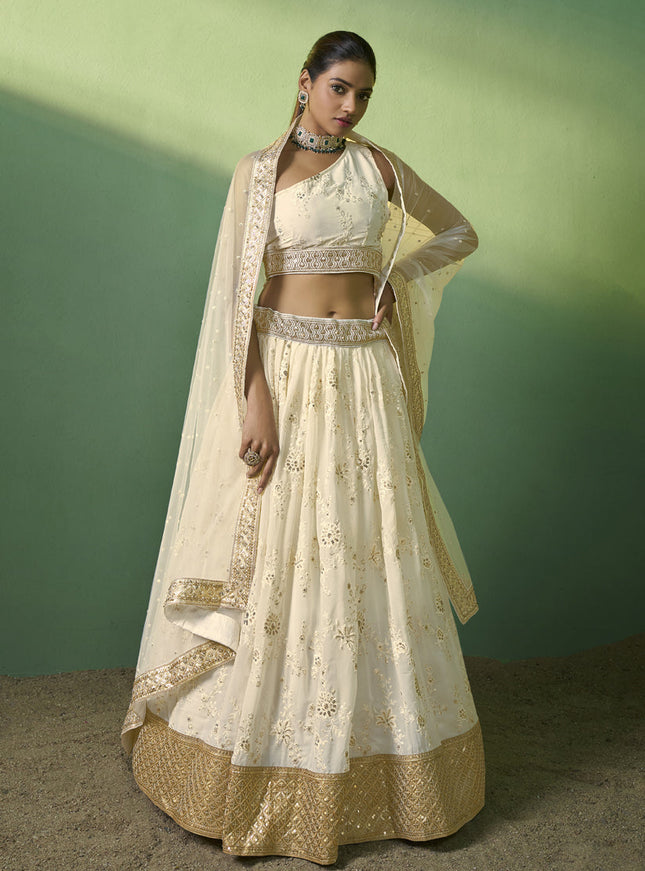 Ivory Georgette Embroidered Lehenga Choli