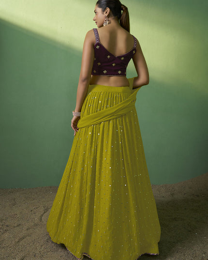 Lime Green Georgette Embroidered Lehenga Choli