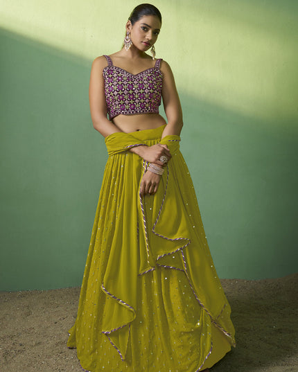 Lime Green Georgette Embroidered Lehenga Choli