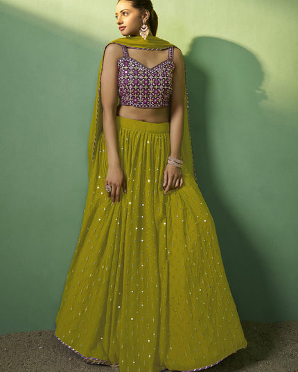 Lime Green Georgette Embroidered Lehenga Choli