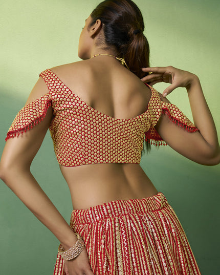 Red Georgette Embroidered Lehenga Choli