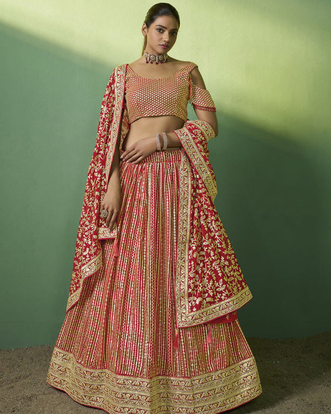 Red Georgette Embroidered Lehenga Choli