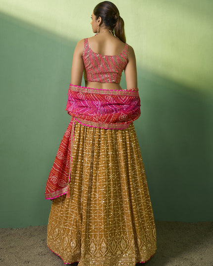 Mustard Georgette Embroidered Lehenga Choli