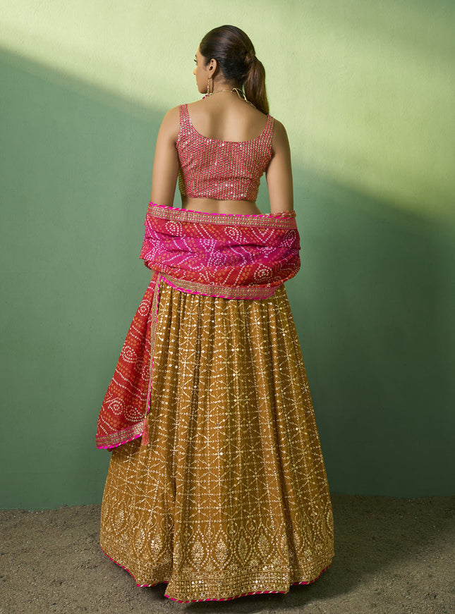 Mustard Georgette Embroidered Lehenga Choli