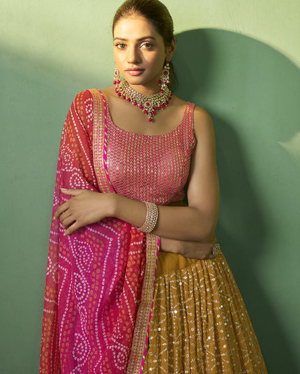 Mustard Georgette Embroidered Lehenga Choli