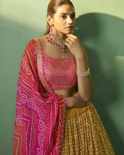 Mustard Georgette Embroidered Lehenga Choli