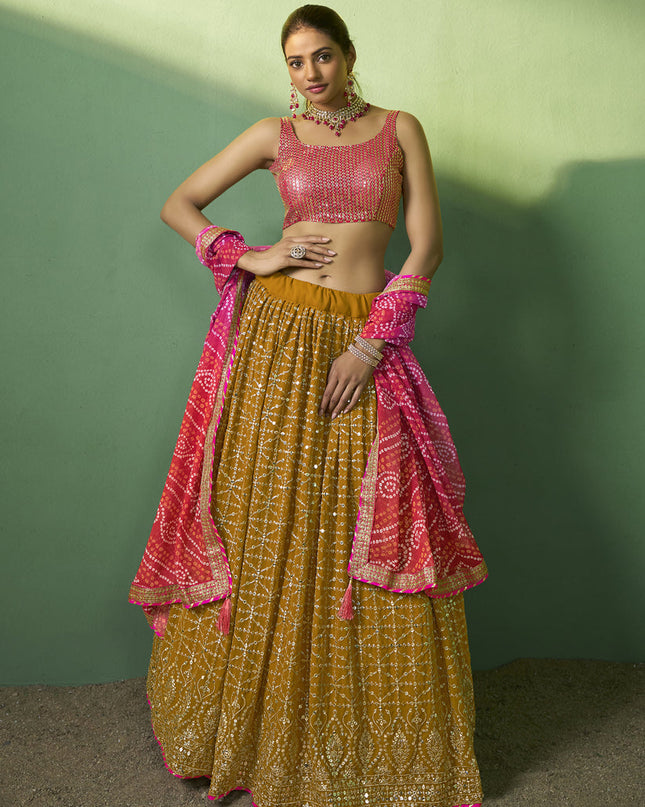 Mustard Georgette Embroidered Lehenga Choli