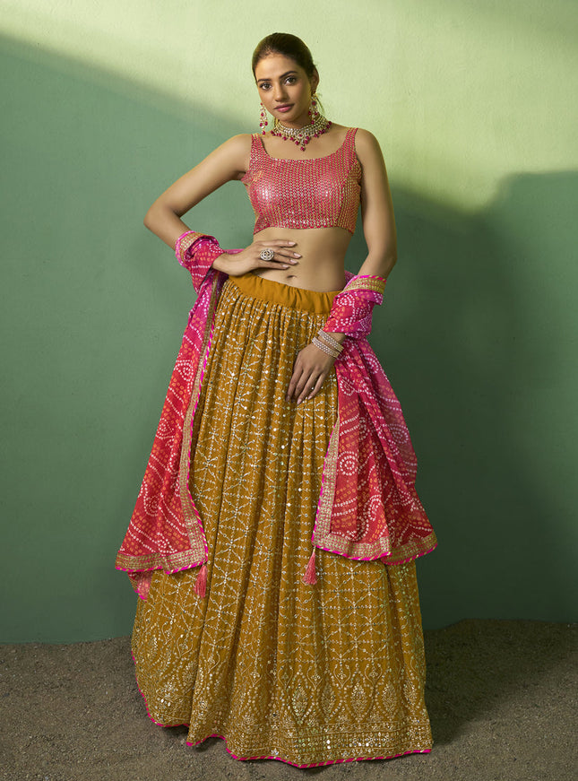 Mustard Georgette Embroidered Lehenga Choli