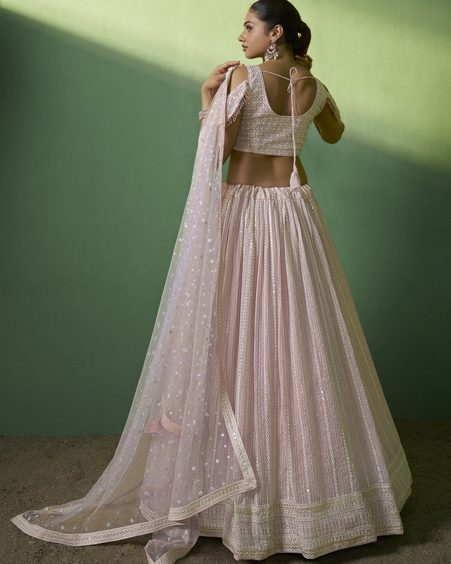 Lilac Pink Georgette Embroidered Lehenga Choli