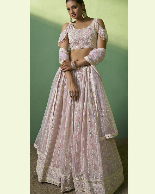 Lilac Pink Georgette Embroidered Lehenga Choli