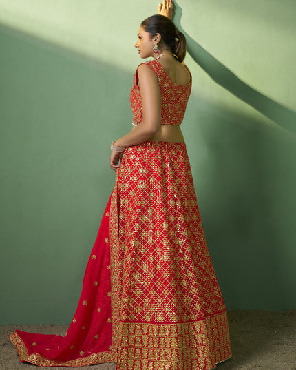 Red Georgette Embroidered Lehenga Choli