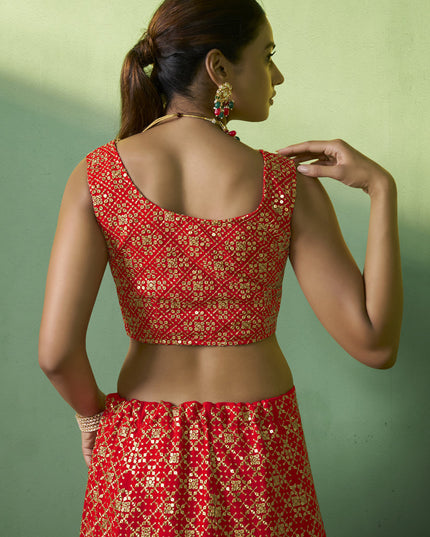 Red Georgette Embroidered Lehenga Choli