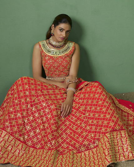 Red Georgette Embroidered Lehenga Choli