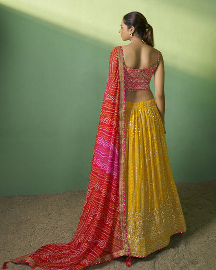 Yellow Georgette Embroidered Lehenga Choli