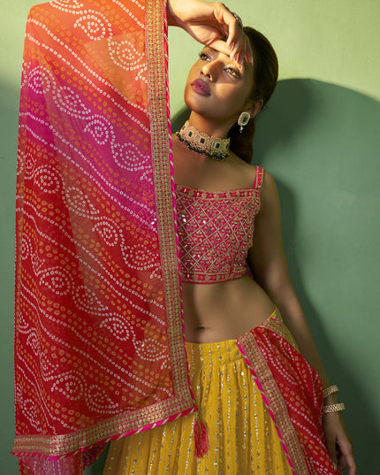 Yellow Georgette Embroidered Lehenga Choli