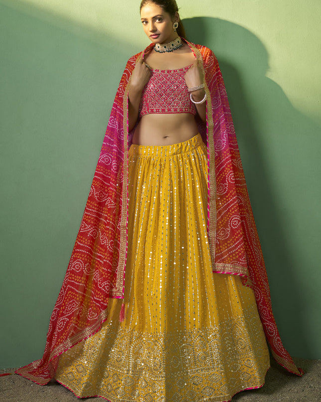 Yellow Georgette Embroidered Lehenga Choli