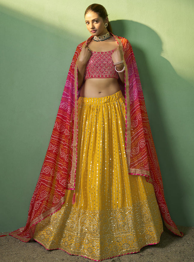 Yellow Georgette Embroidered Lehenga Choli