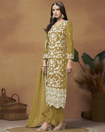 Mehendi Organza Embroidered Plus Size Suit