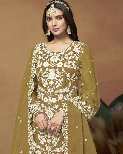 Mehendi Organza Embroidered Plus Size Suit
