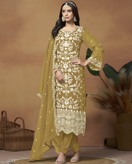 Mehendi Organza Embroidered Plus Size Suit