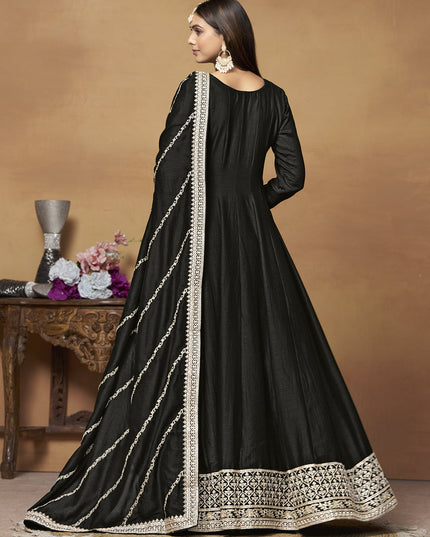 Black Art Silk Embroidered Designer Anarkali Suit