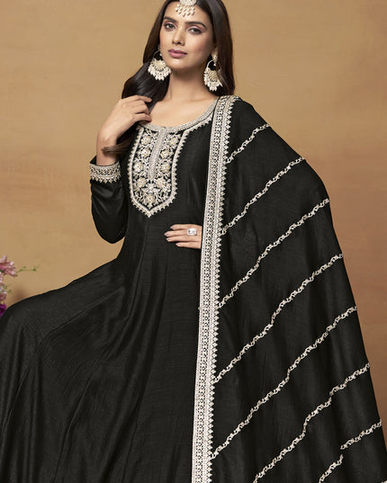 Black Art Silk Embroidered Designer Anarkali Suit