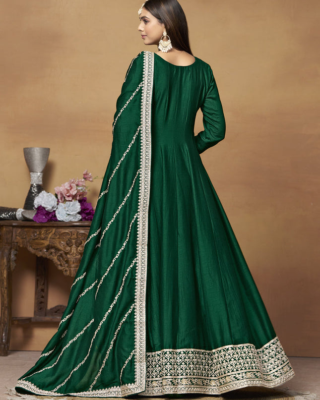 Green Art Silk Embroidered Designer Anarkali Suit