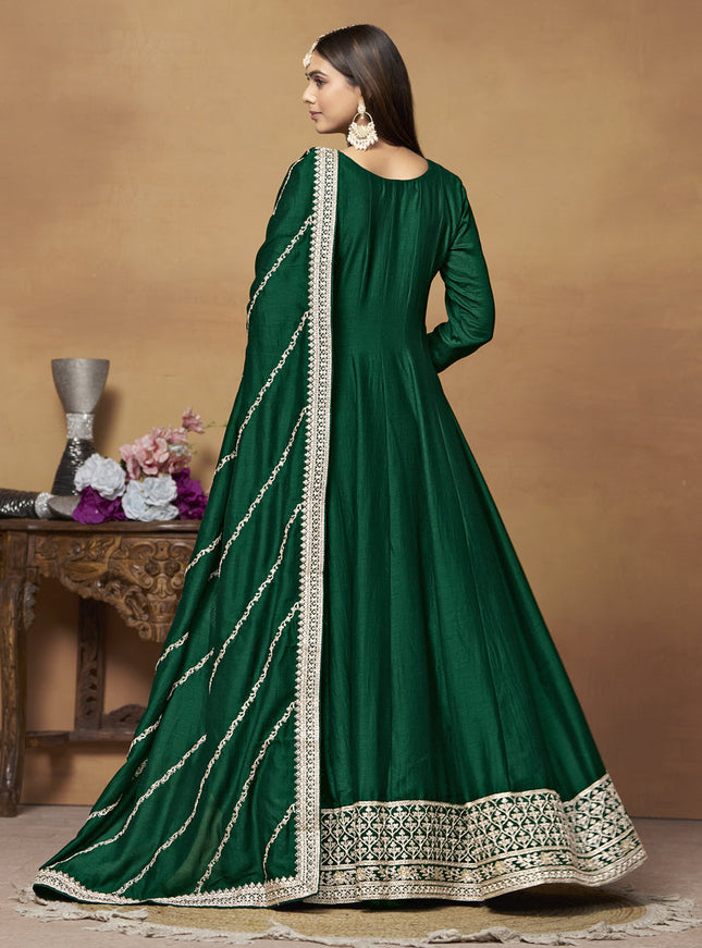Green Art Silk Embroidered Designer Anarkali Suit