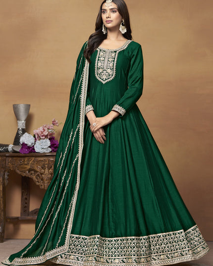 Green Art Silk Embroidered Designer Anarkali Suit