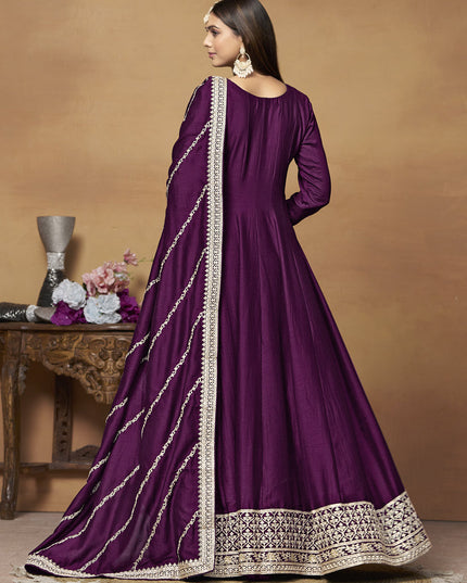 Wine Art Silk Embroidered Designer Anarkali Suit