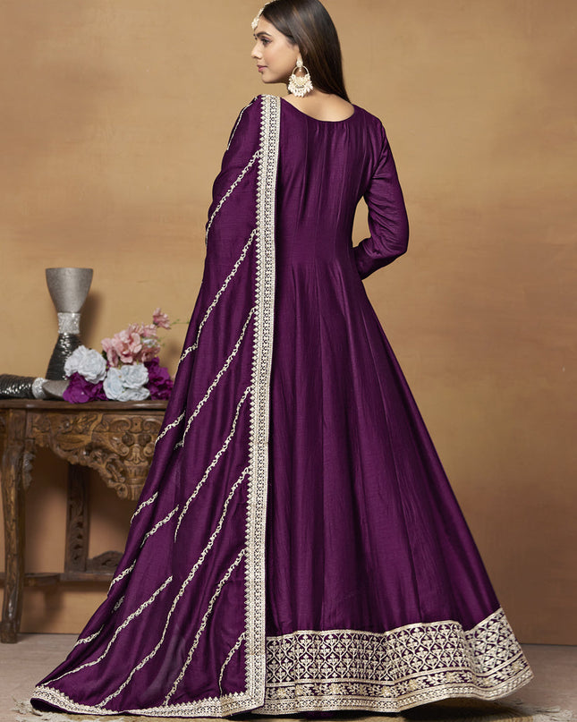 Wine Art Silk Embroidered Designer Anarkali Suit
