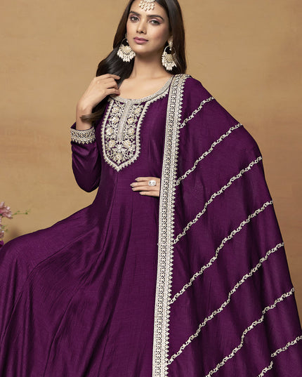 Wine Art Silk Embroidered Designer Anarkali Suit