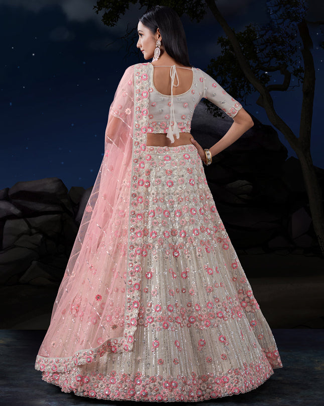 White Net Heavy Sequins Embroidered Lehenga Choli Set