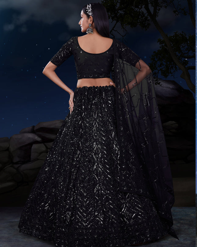 Black Net Heavy Sequins Embroidered Lehenga Choli Set