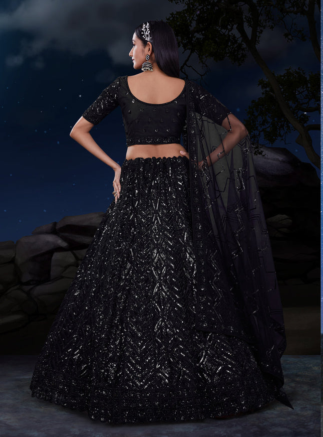 Black Net Heavy Sequins Embroidered Lehenga Choli Set