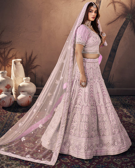 Rose Pink Georgette Embroidered Designer Lehenga Choli