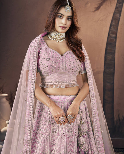 Rose Pink Georgette Embroidered Designer Lehenga Choli