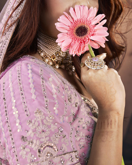 Rose Pink Georgette Embroidered Designer Lehenga Choli