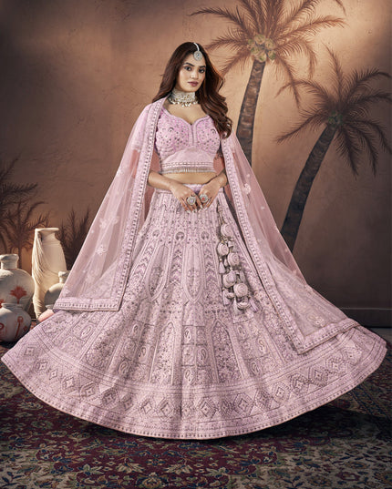 Rose Pink Georgette Embroidered Designer Lehenga Choli